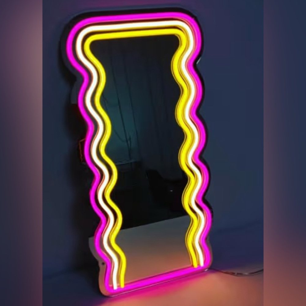 Wave Mirror Neon Sign LED Neon Lights Makeup Wall Decorative